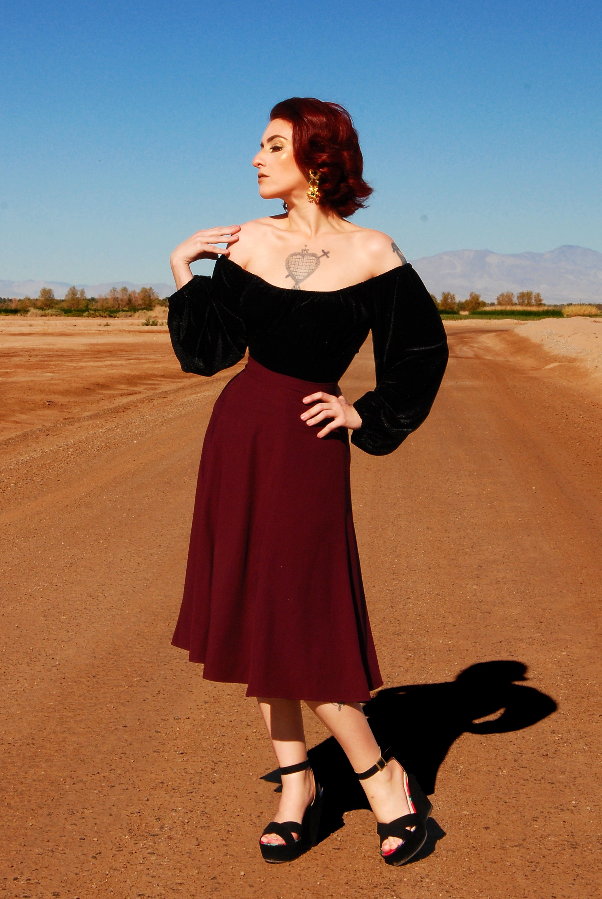 Viva 40s Tulip Skirt in Eggplant Crepe
