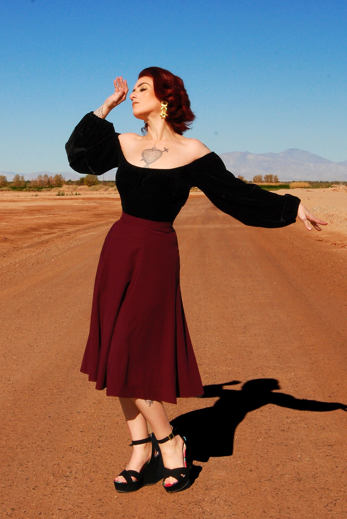 Viva 40s Tulip Skirt in Eggplant Crepe