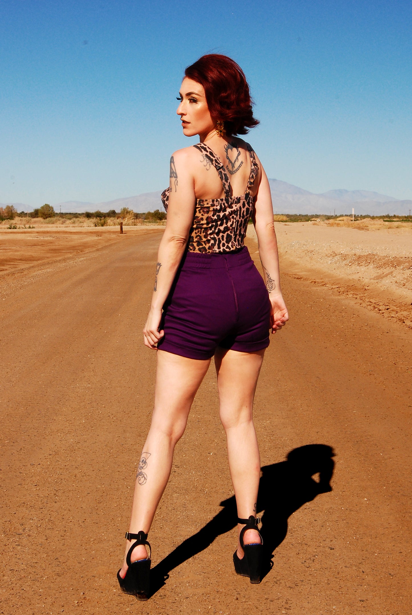 OYS - XS - S - XL - Final Sale - High Waisted Shorts in Aubergine Twill | Laura Byrnes Design