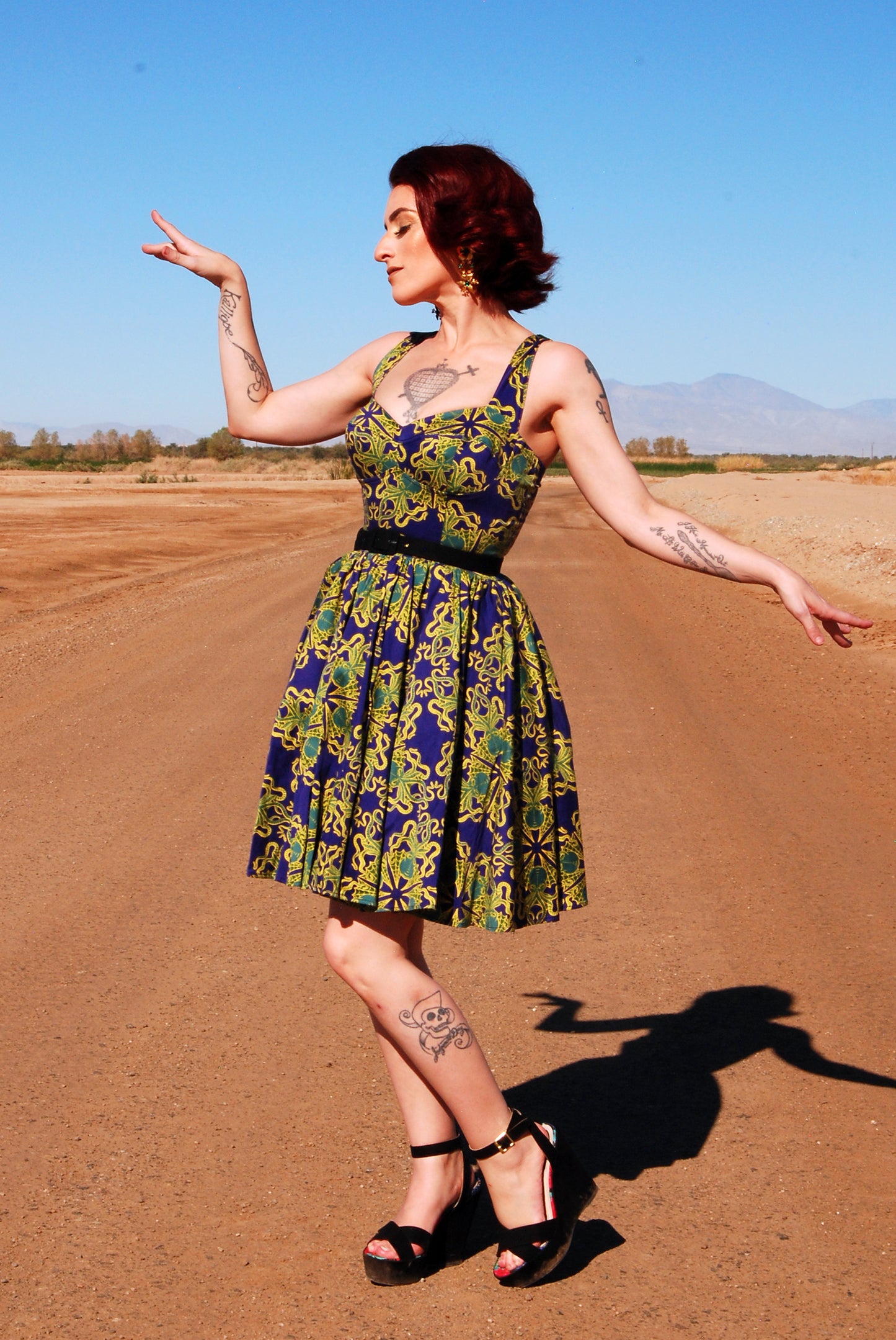 OYS - XS - S - M - Final Sale - Vera Vintage Swing dress in Daddy Cthulhu Cotton Sateen | Laura Byrnes & Hope Johnstun