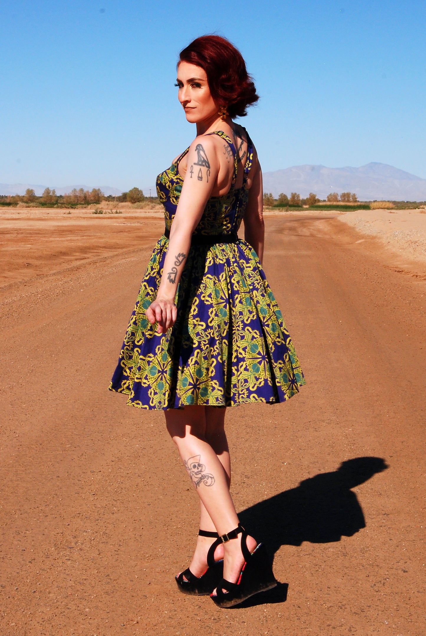 OYS - XS - S - M - Final Sale - Vera Vintage Swing dress in Daddy Cthulhu Cotton Sateen | Laura Byrnes & Hope Johnstun