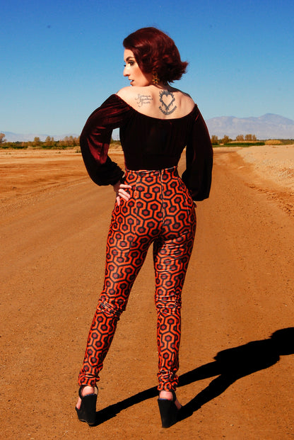 Lola Stretch Velvet Leggings in Hotel Hexagon Print  | Laura Byrnes Design