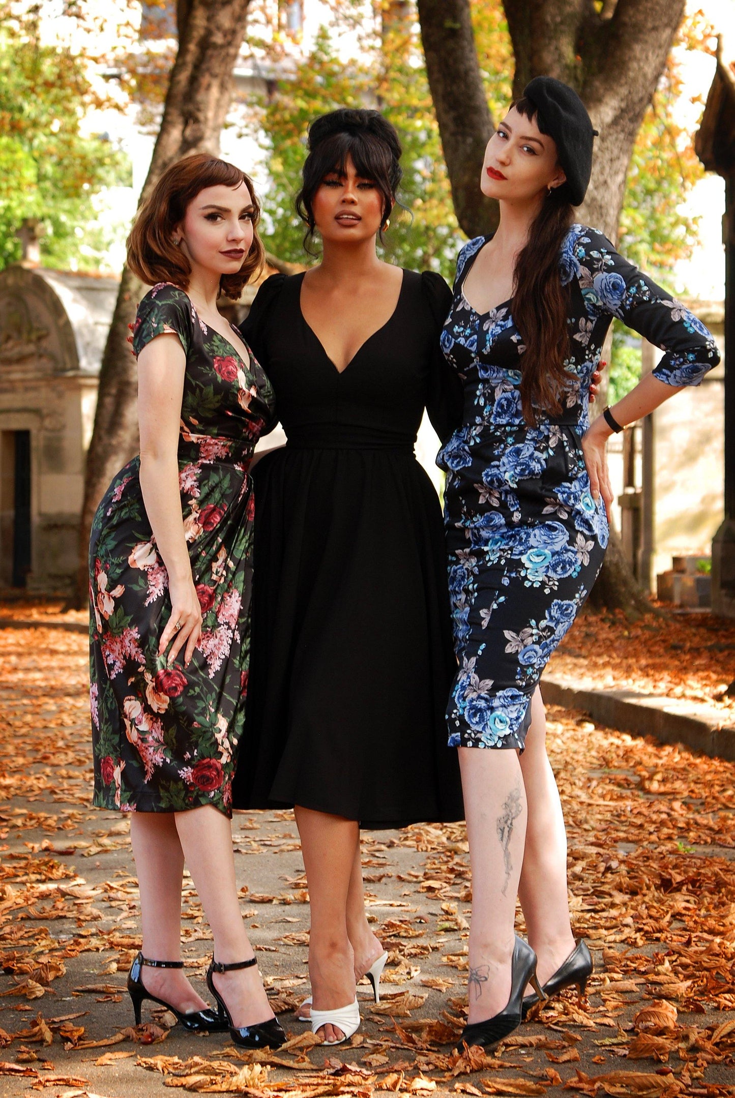 Kara Swing Dress in Black Crepe and Chiffon Sleeves | Laura Byrnes Design - pinupgirlclothing.com