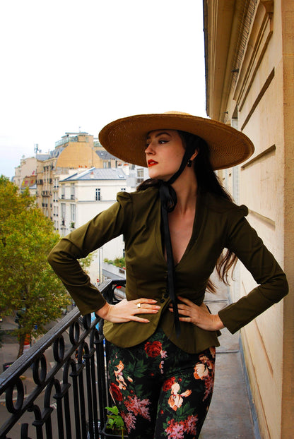 Morgana Jacket in Olive Twill | Laura Byrnes Design - pinupgirlclothing.com