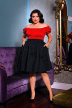 Petite Bella Vintage Gathered Swing Skirt in Solid Black Sateen | Pinup Couture