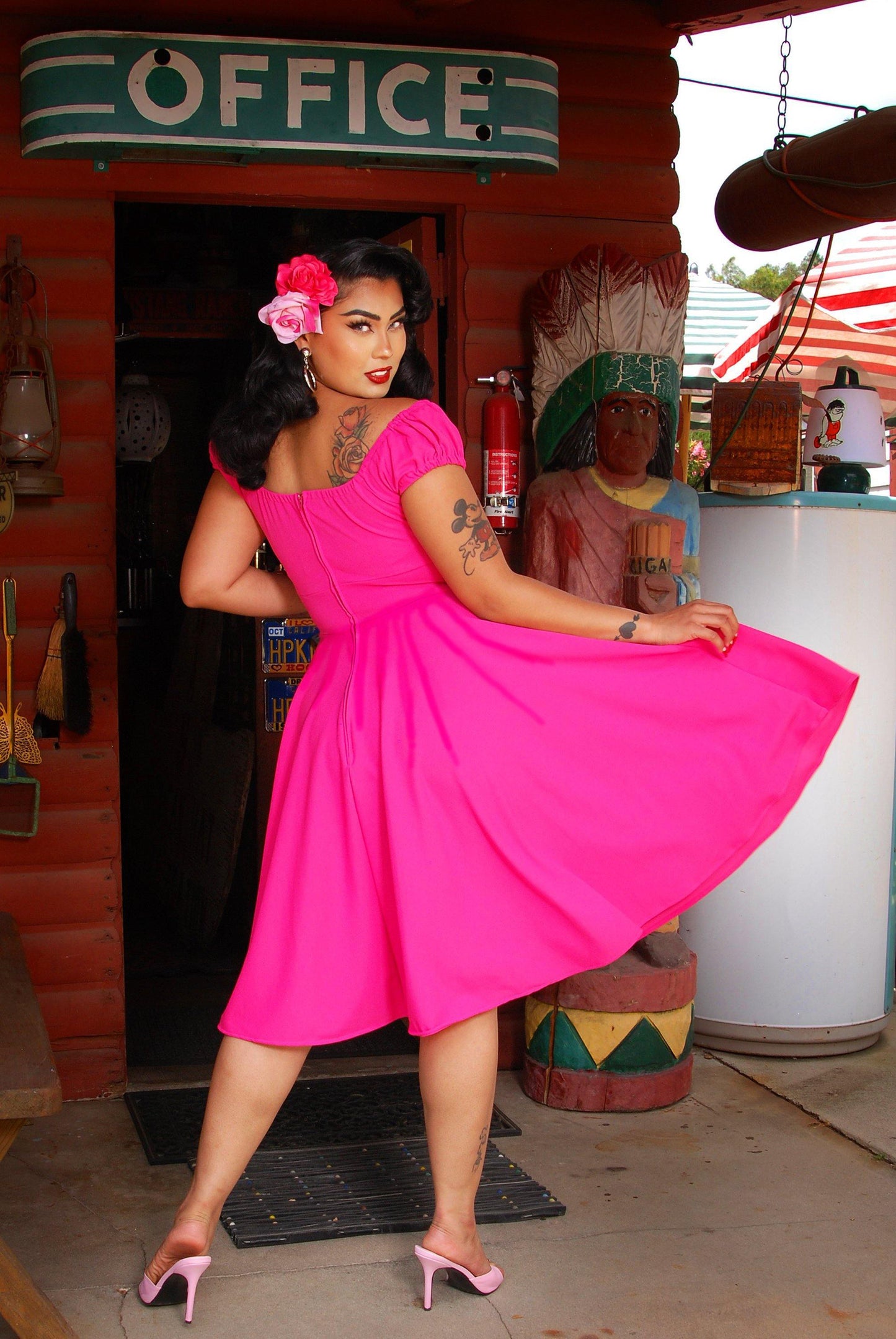 Final Sale - Natalie Dress in Fuchsia Pink Crepe | Pinup Couture