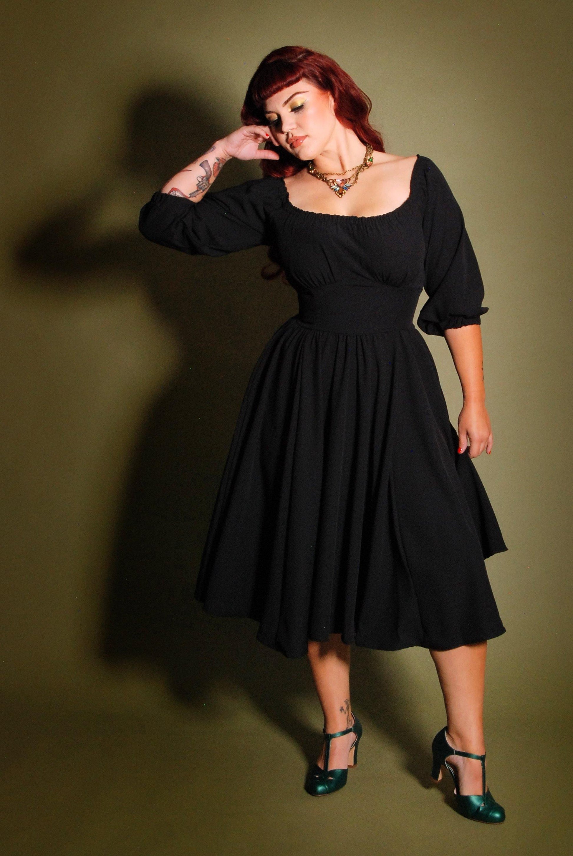 black peasant dress Unique Vintage Sleeve Swing alt babes who like their sunshine with a side of shadow Marie-Thrse Peasant Dress in Black