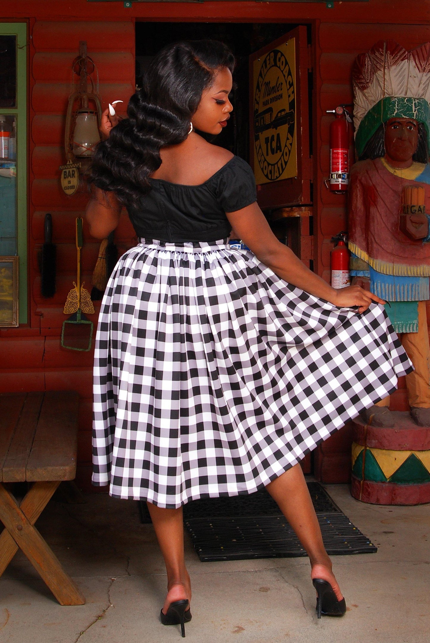 Edie Button Front Skirt in Black Gingham | Pinup Couture - pinupgirlclothing.com