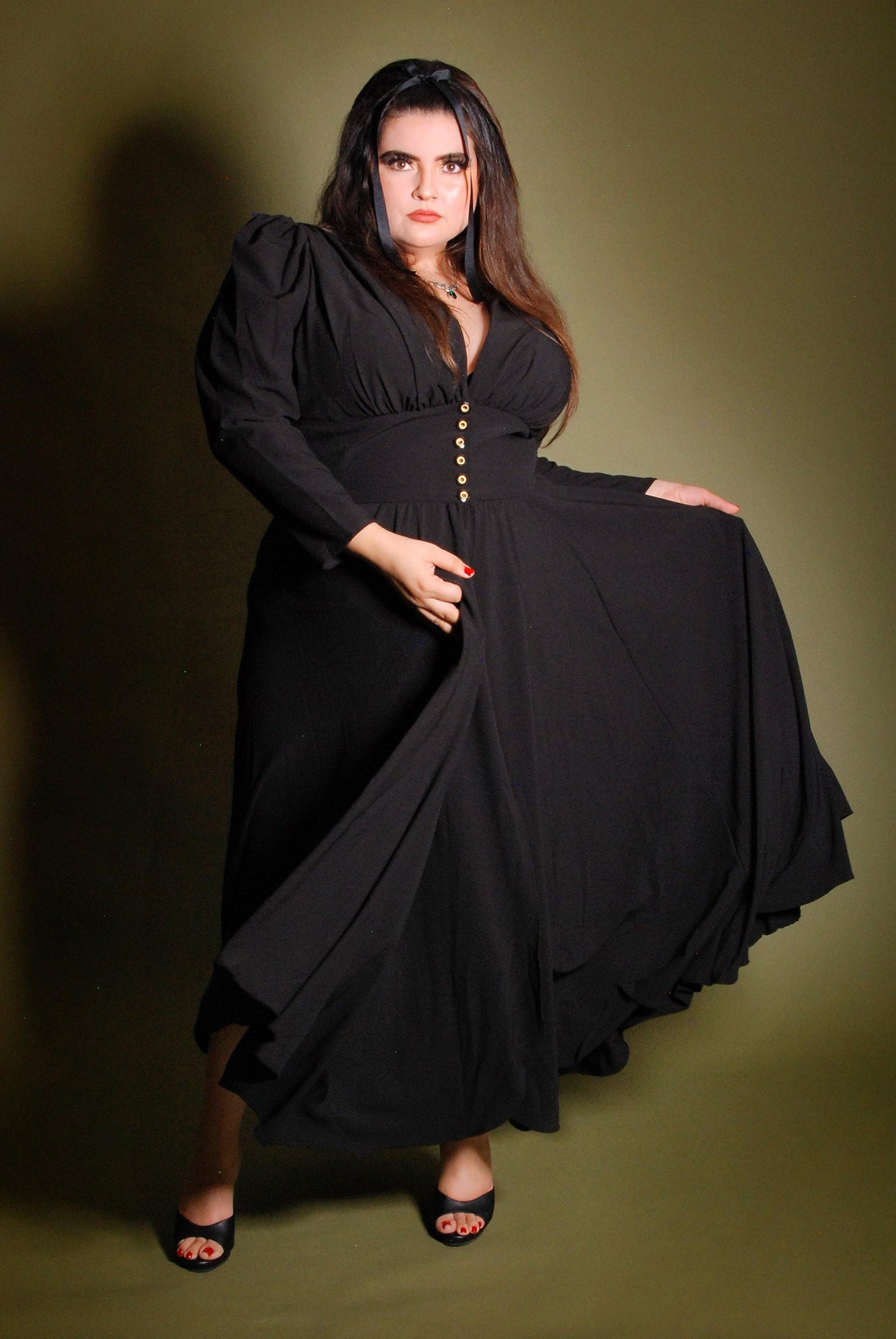 Clarice Coat Dress in Solid Black Poly Crepe | Laura Byrnes Design - pinupgirlclothing.com