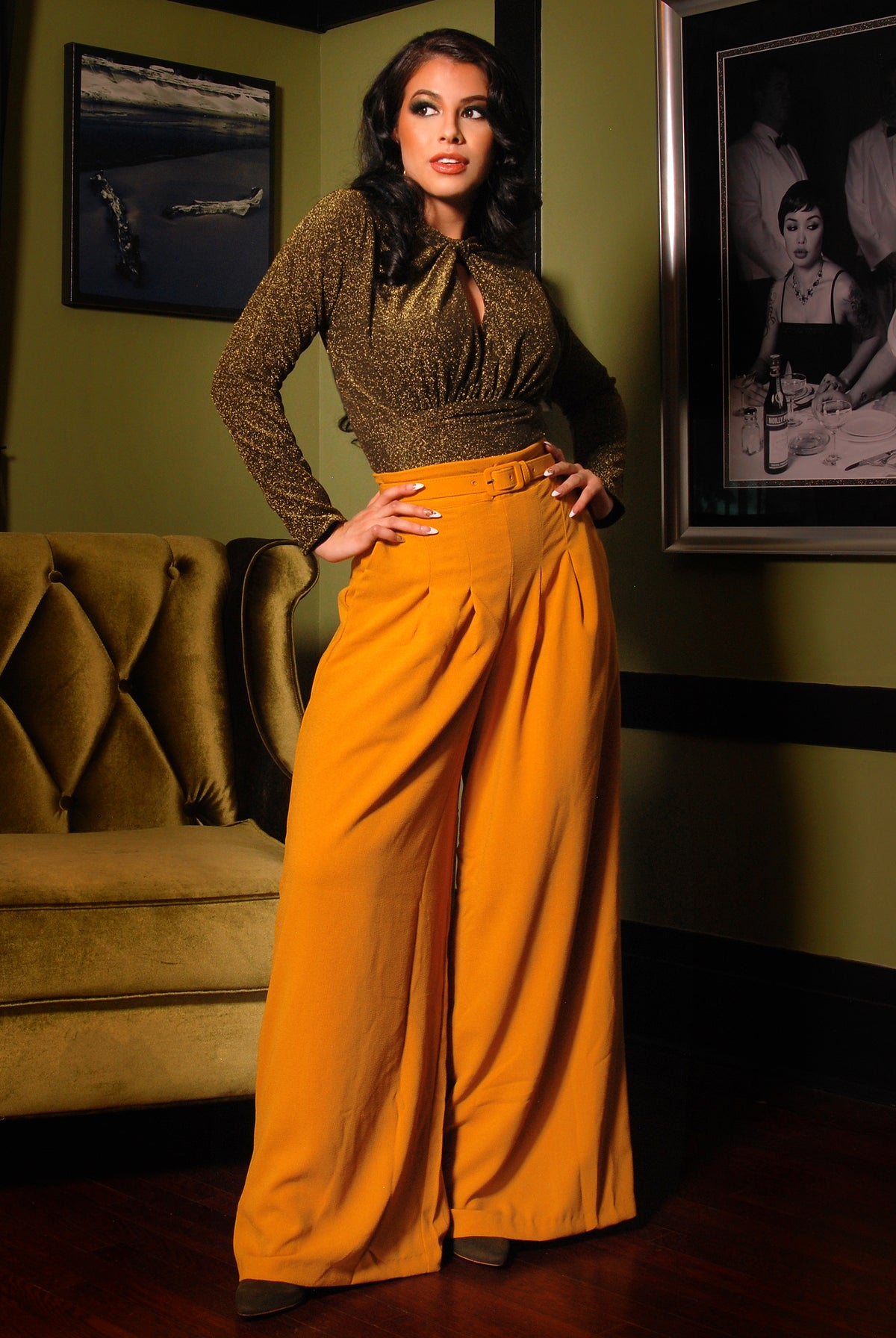 Malia Top in Gold Lurex Ponte | Laura Byrnes Design