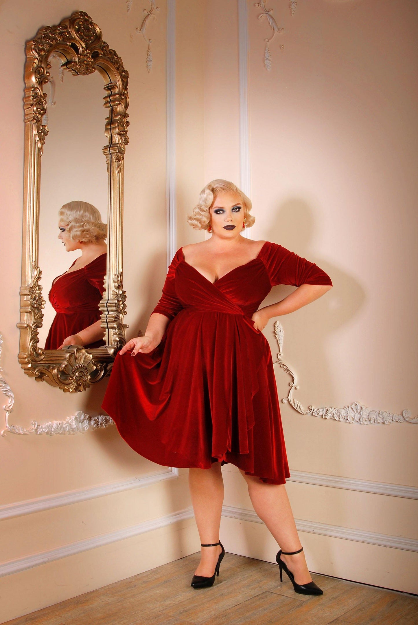 Monica Swing Dress in Cranberry Velvet | Laura Byrnes - pinupgirlclothing.com