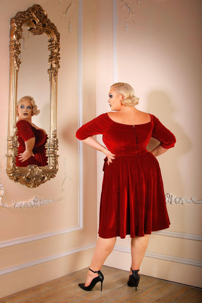 Monica Swing Dress in Cranberry Velvet | Laura Byrnes - pinupgirlclothing.com