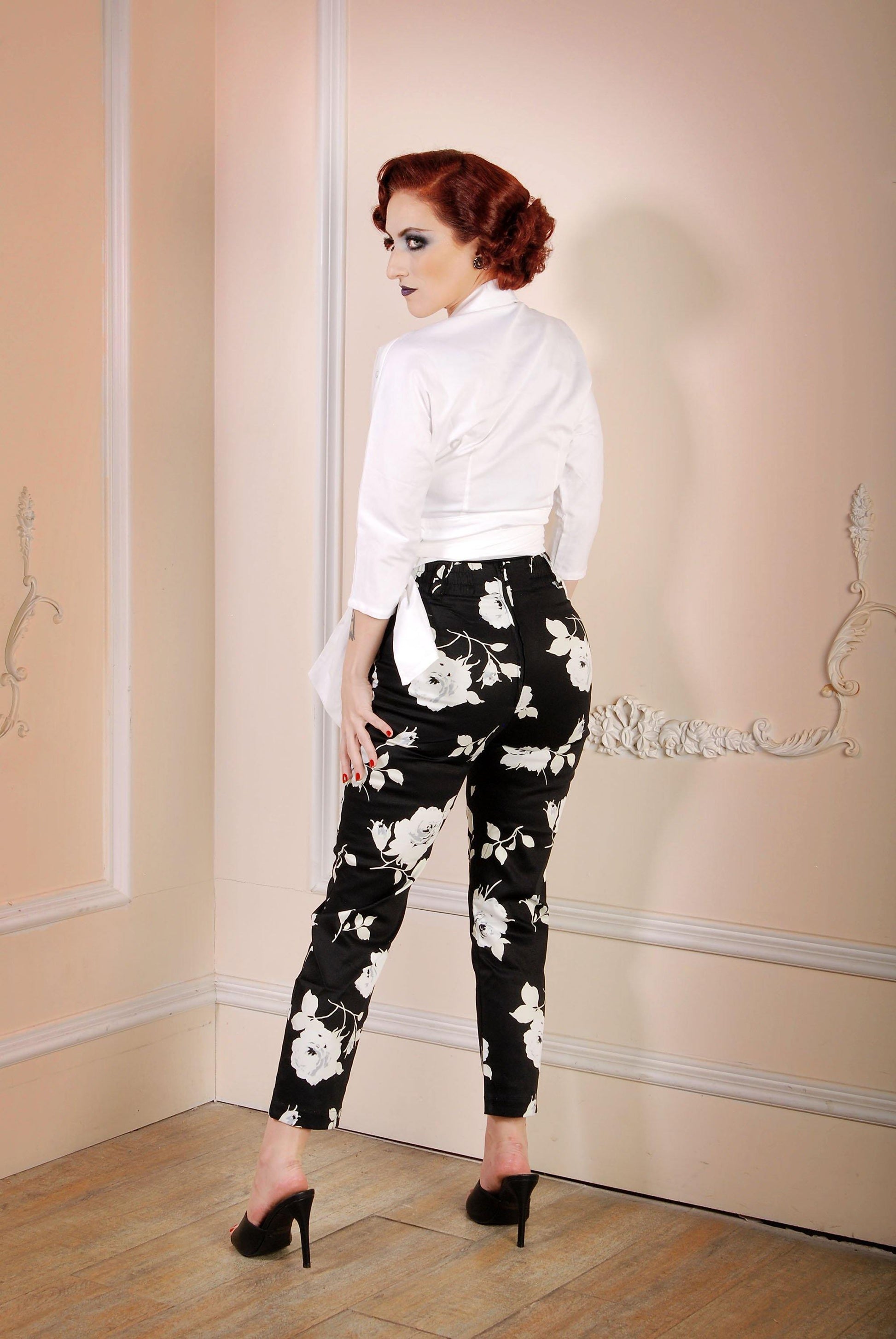 Long Sleeve Wrap Top in White Cotton Sateen | Couture for Every Body - pinupgirlclothing.com