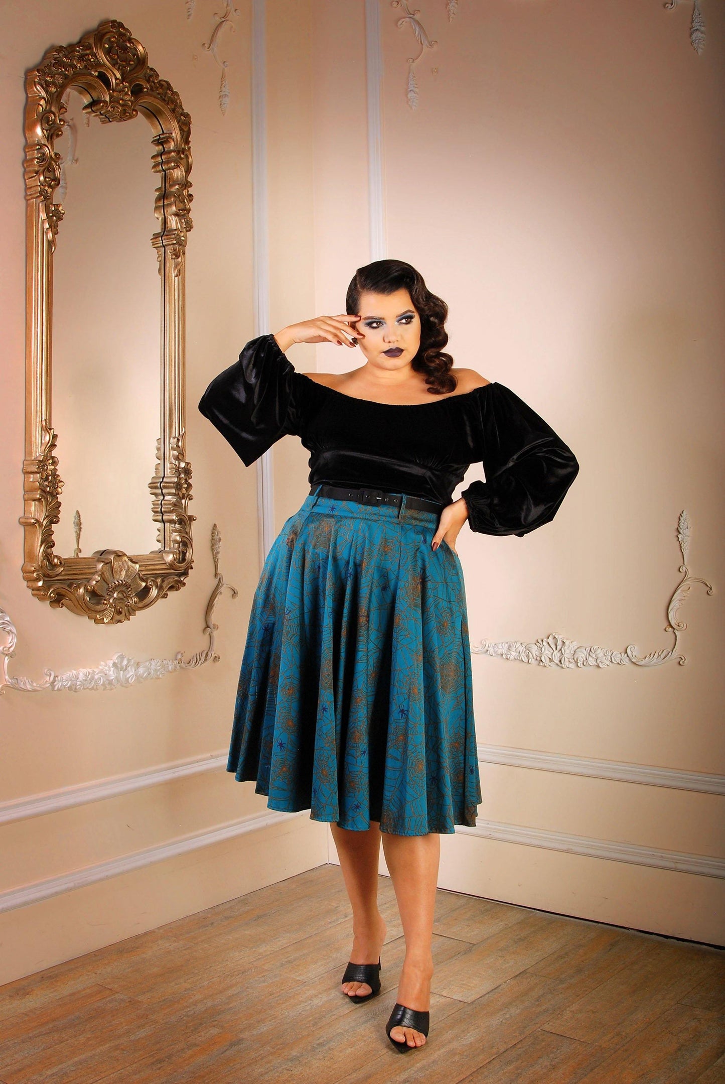 Swann Long Sleeve Peasant Top in Black Stretch Velvet | Pinup Couture - pinupgirlclothing.com