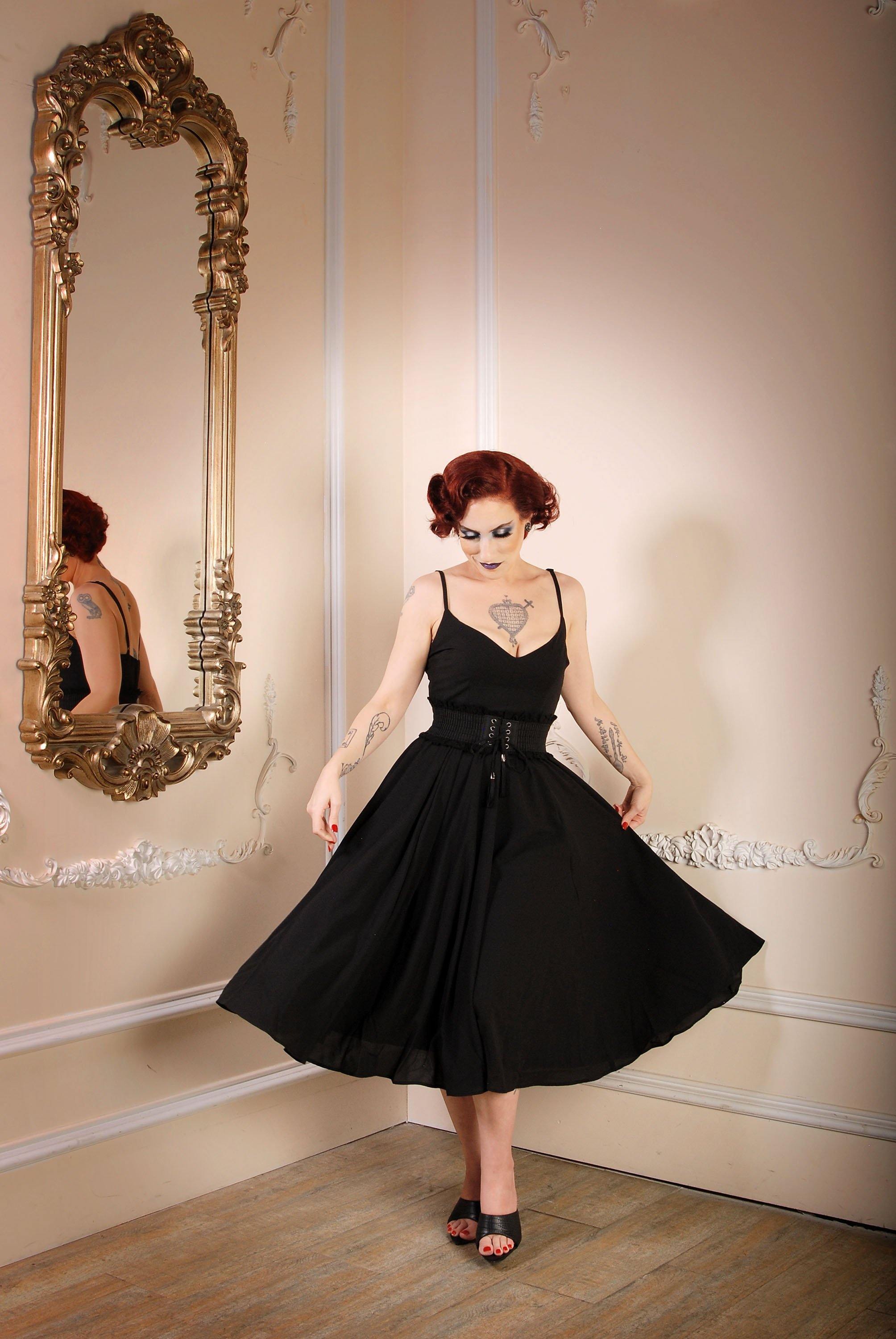 Coming Soon - Amalie Ballerina Swing Dress in Solid Black Crepe | Pinup  Couture