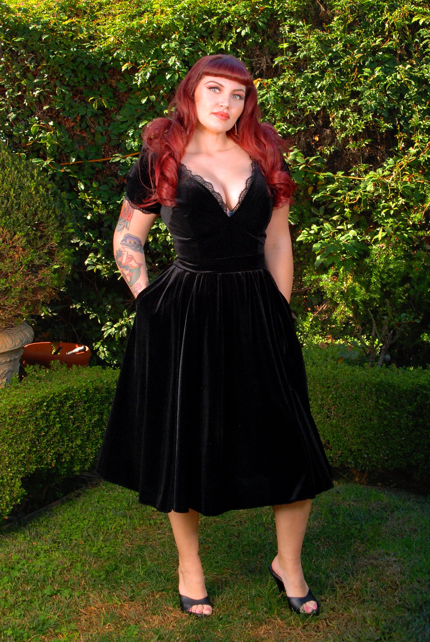 Final Sale - Lilith Swing Dress in Black Velvet | Laura Byrnes Design