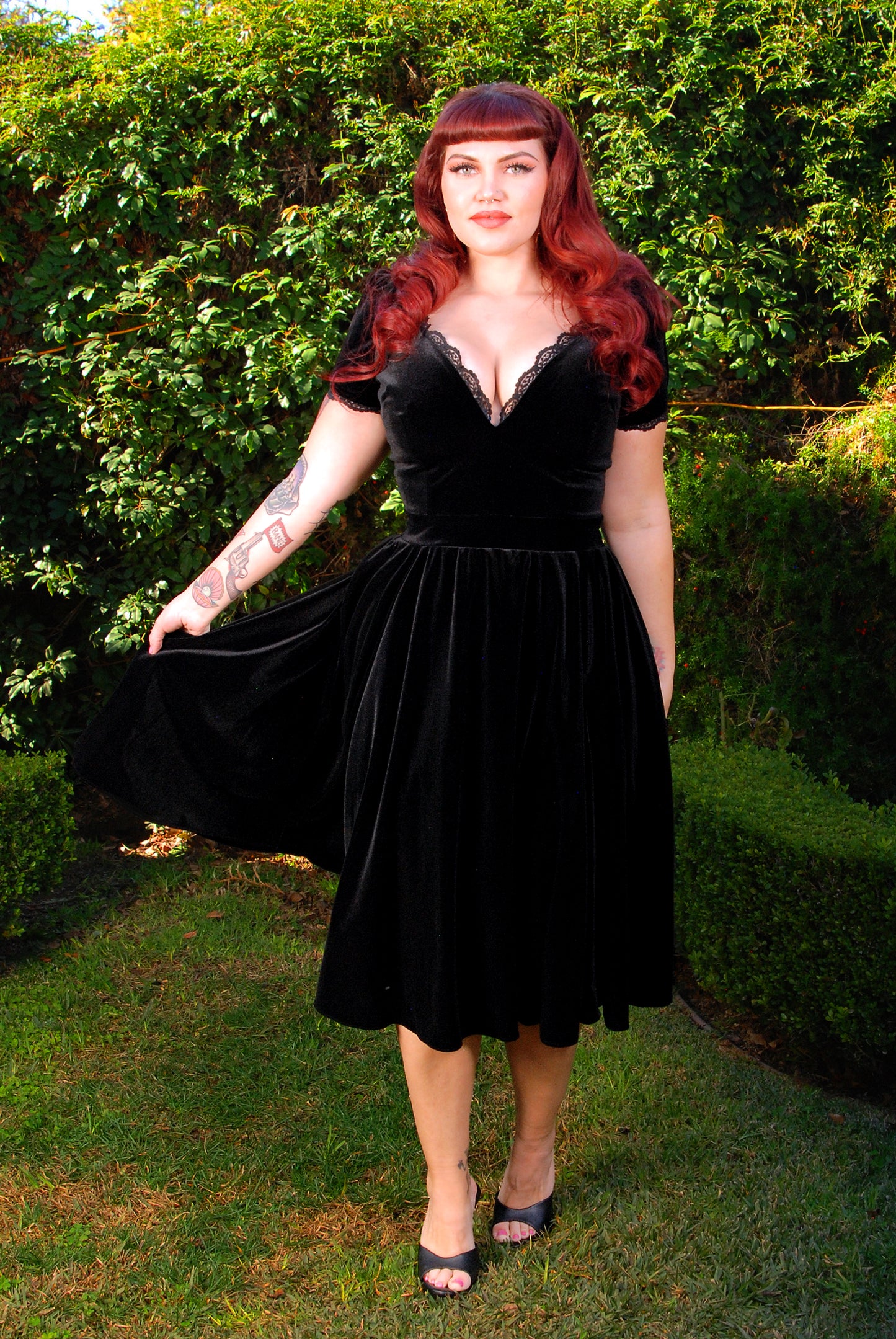 OYS - XS - S - M - L - Final Sale - Lilith Swing Dress in Black Velvet | Laura Byrnes Design