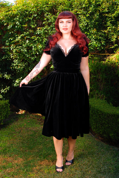 Final Sale - Lilith Swing Dress in Black Velvet | Laura Byrnes Design