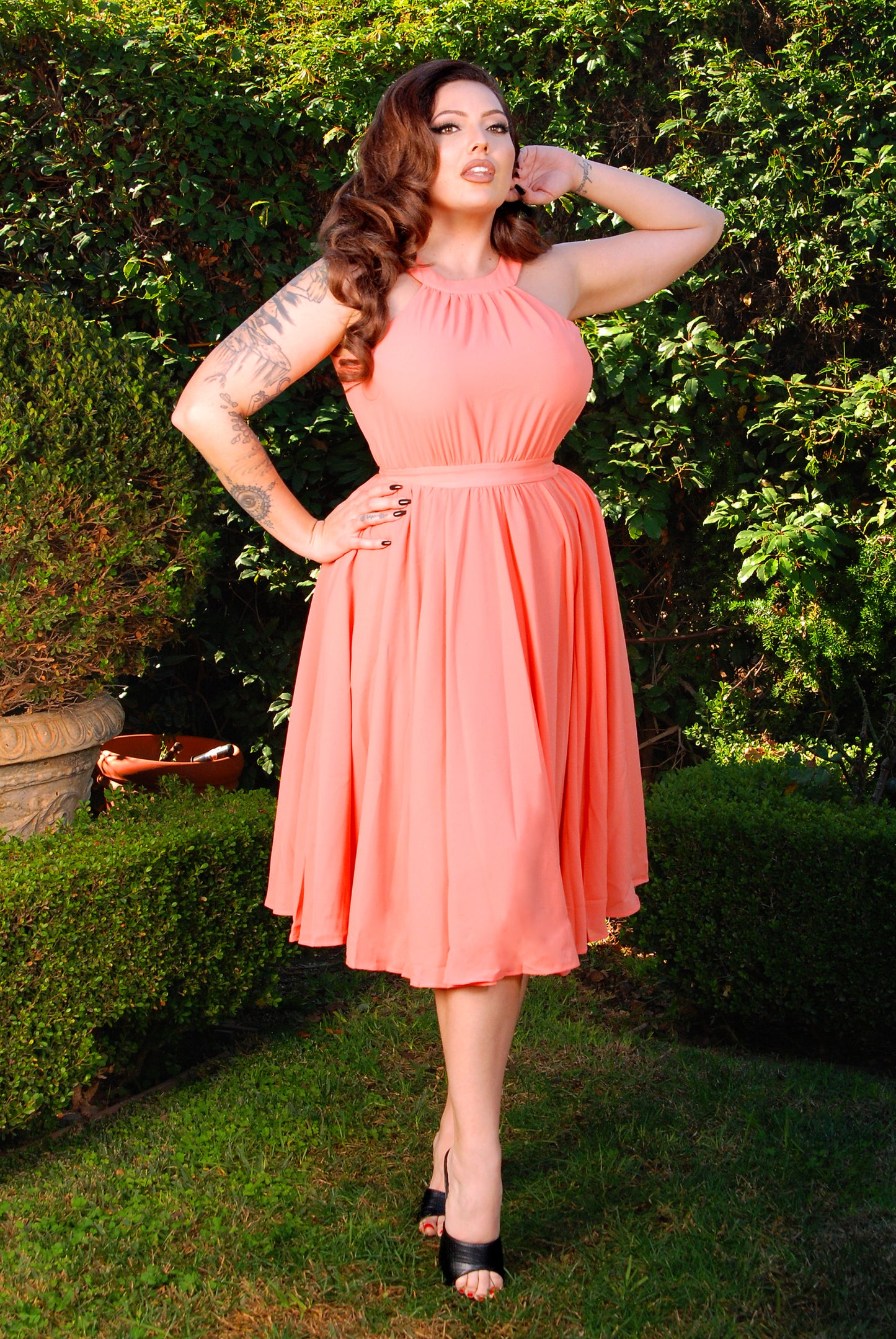 OYS - XS - S - M - XL - Final Sale - Maybelle Gathered Swing Dress in Solid Peach | Laura Byrnes