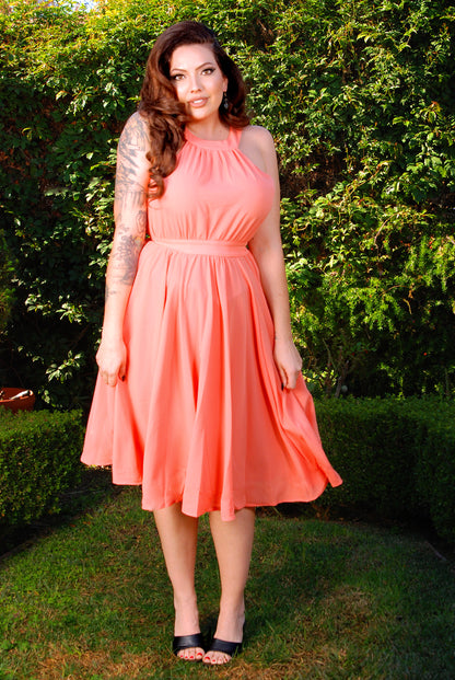 OYS - XS - S - M - XL - Final Sale - Maybelle Gathered Swing Dress in Solid Peach | Laura Byrnes