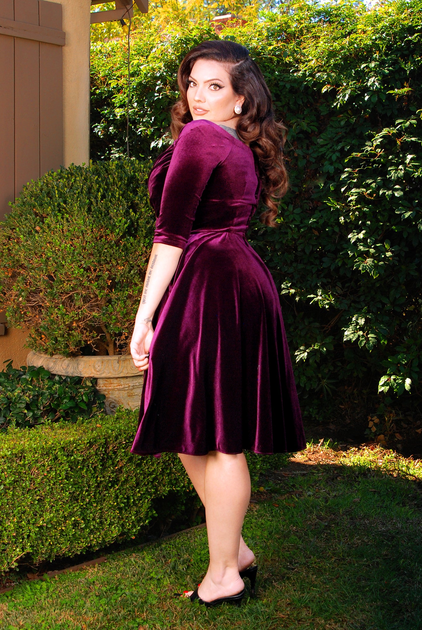 Final Sale - Monica Swing Dress in Eggplant Velvet | Laura Byrnes