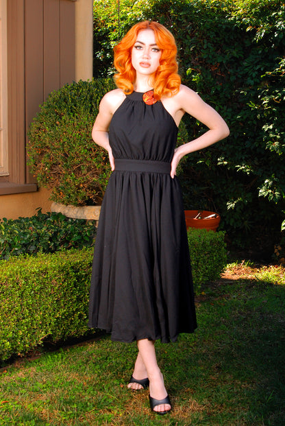 OYS - XS - S - M - XL - 2X - Final Sale - Maybelle Gathered Swing Dress in Solid Black | Laura Byrnes