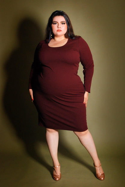 Hannah Wiggle Dress in Garnet Crepe | Laura Byrnes Design - pinupgirlclothing.com