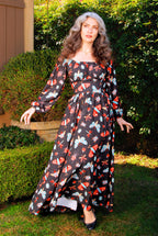Swann 70s Maxi Dress in Insect Print Crepe | Laura Byrnes
