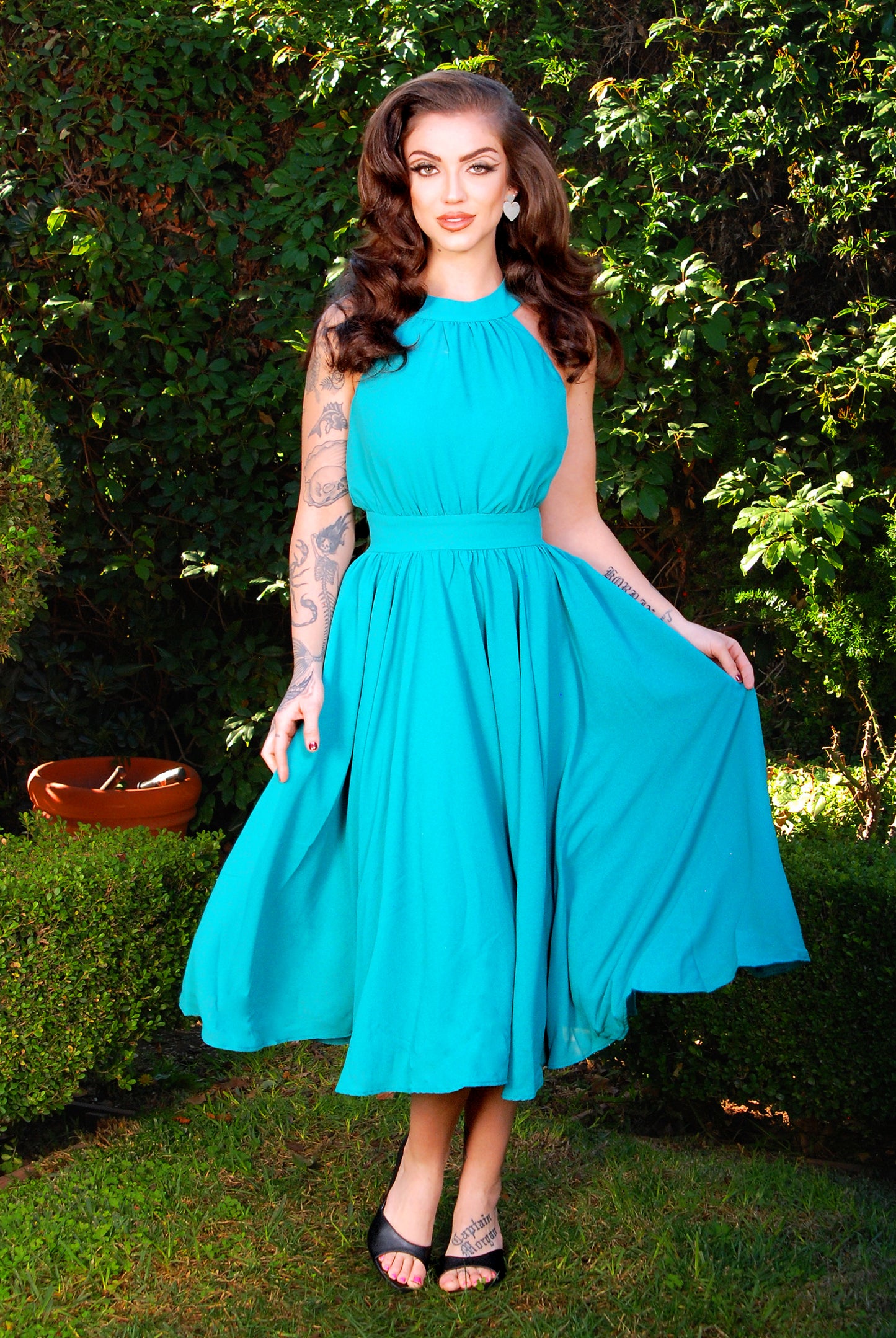 OYS - XS - Final Sale - Maybelle Gathered Swing Dress in Solid Jade | Laura Byrnes