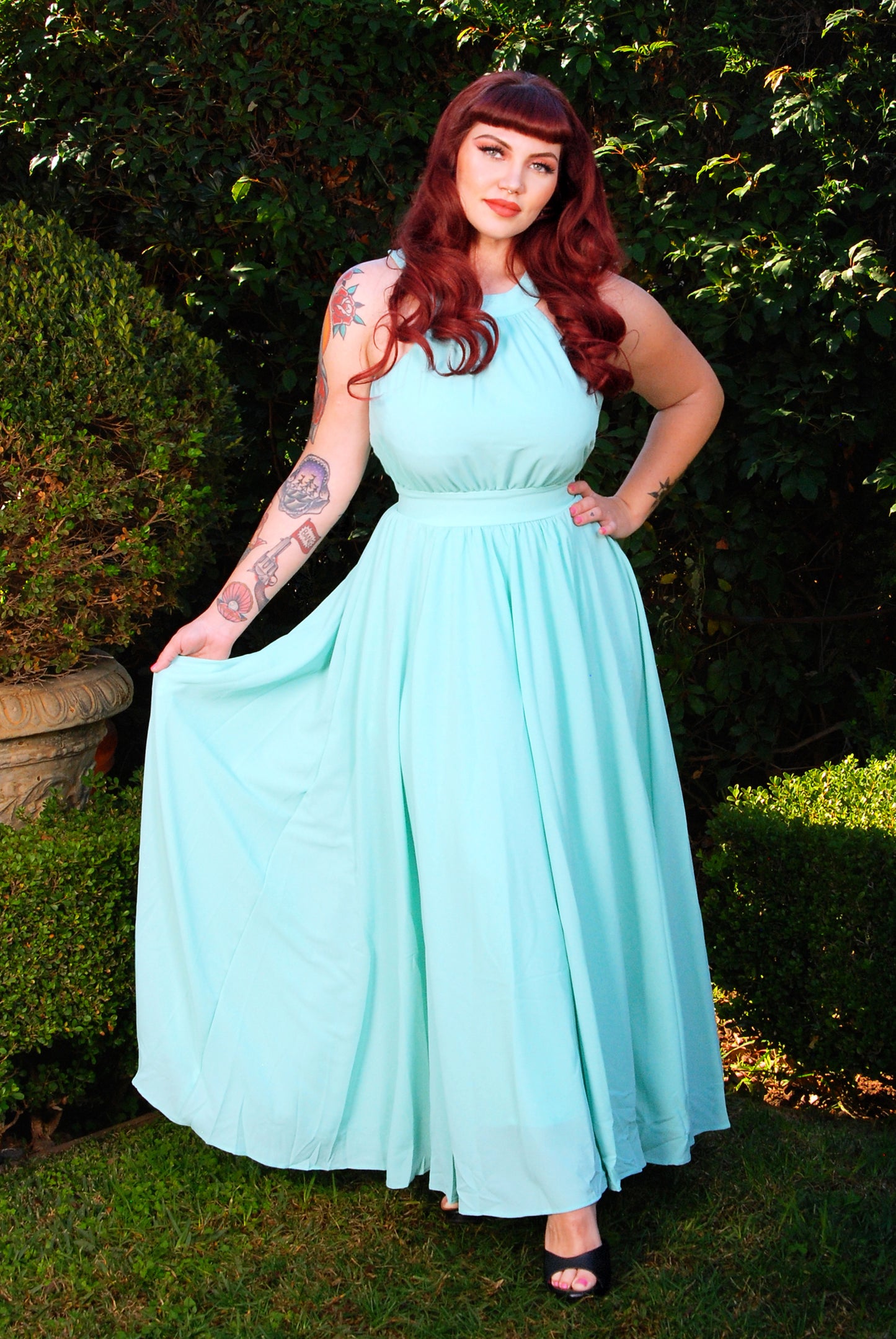 OYS - M - L - Final Sale - Maybelle Vintage 70's Maxi Dress in Solid Mint | Laura Byrnes