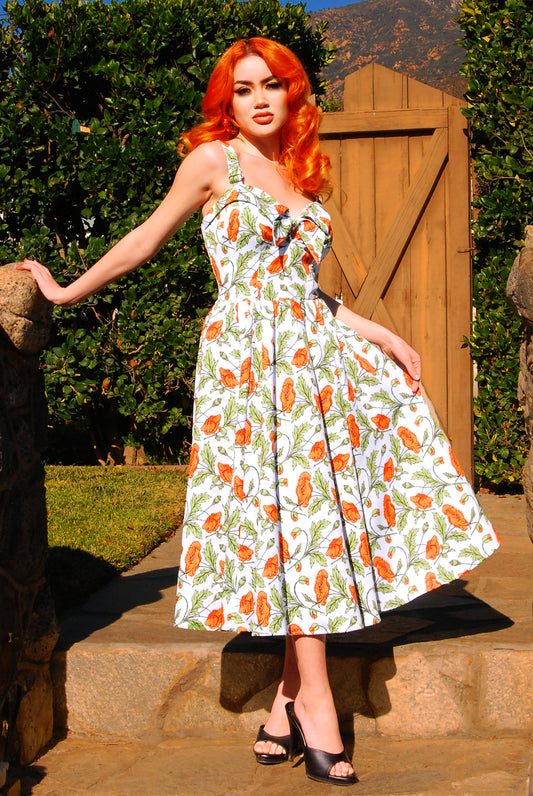 Final Sale - Linda Dress in California Poppies Crepe | Laura Byrnes & Hope Johnstun