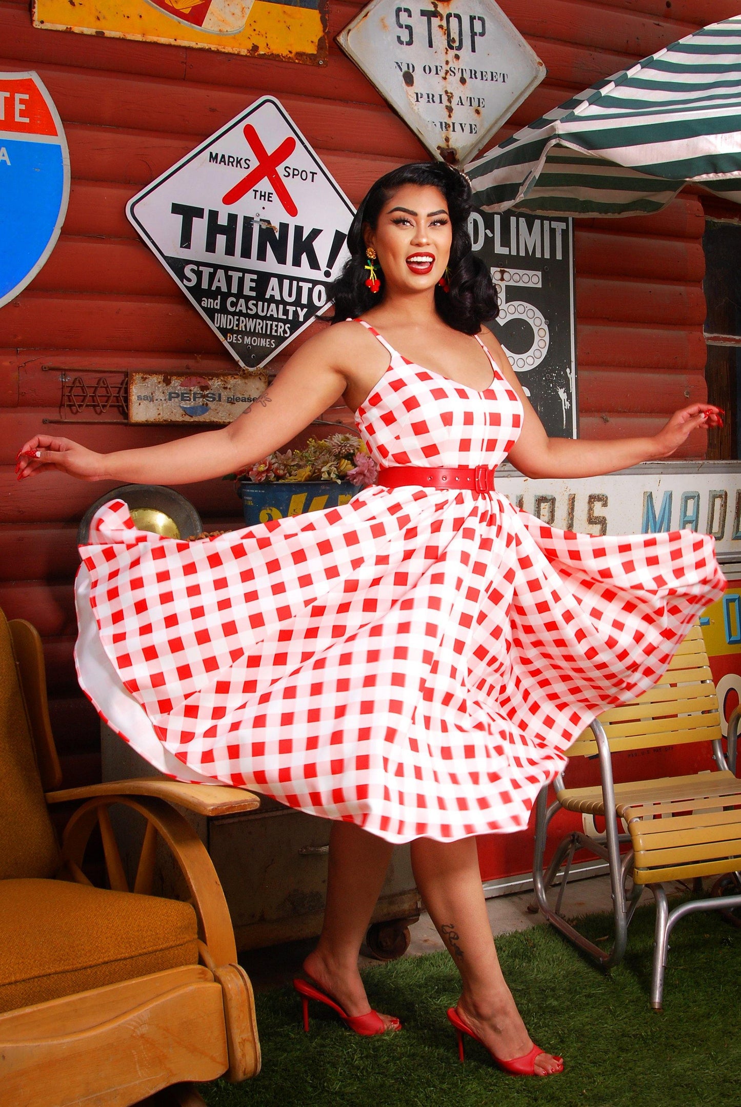 Amalie Ballerina Swing Dress in Red Gingham | Pinup Couture - pinupgirlclothing.com