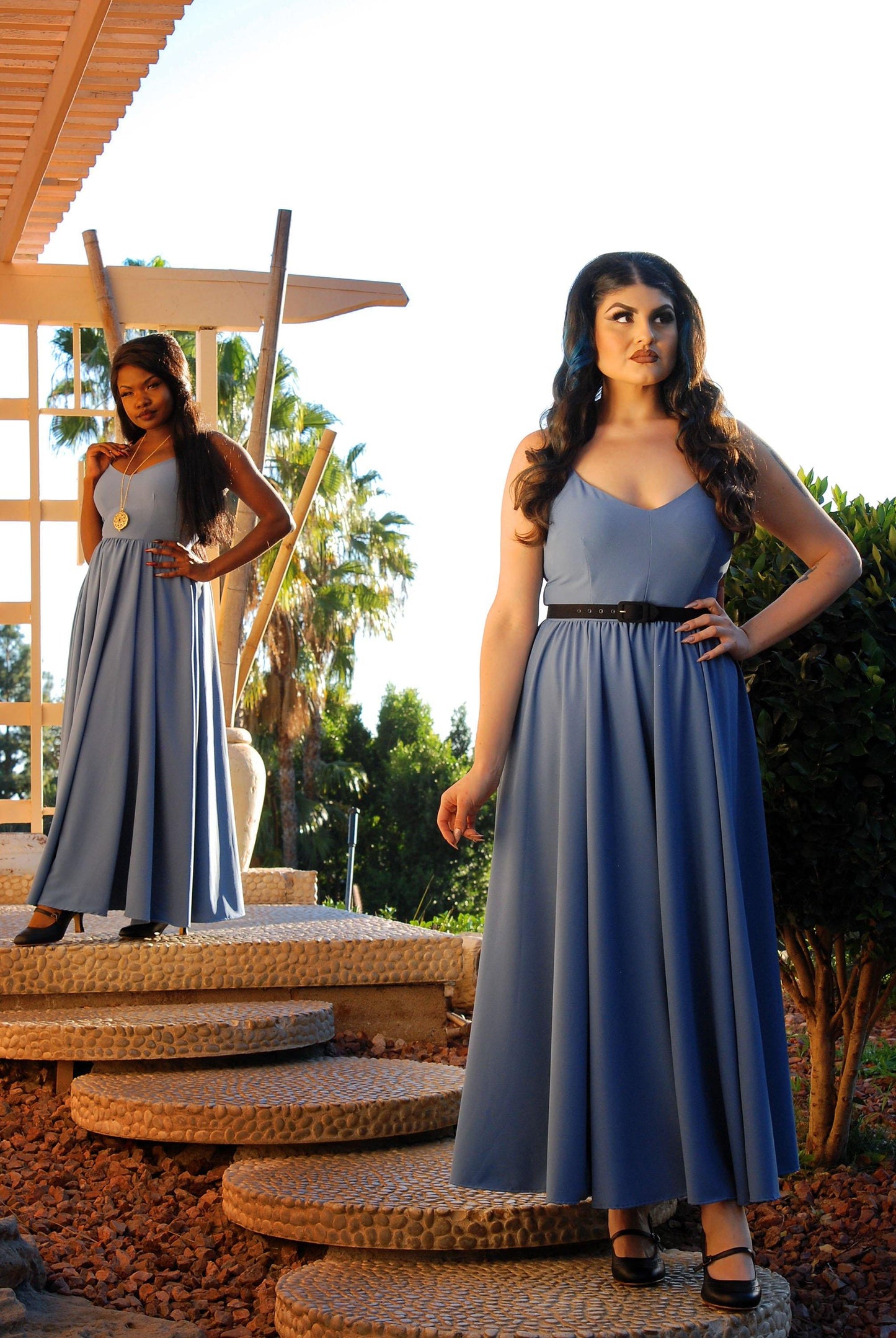 Final Sale - Amalie Ballerina Daytime Maxi Gown in Smoke Blue | Pinup Couture - pinupgirlclothing.com