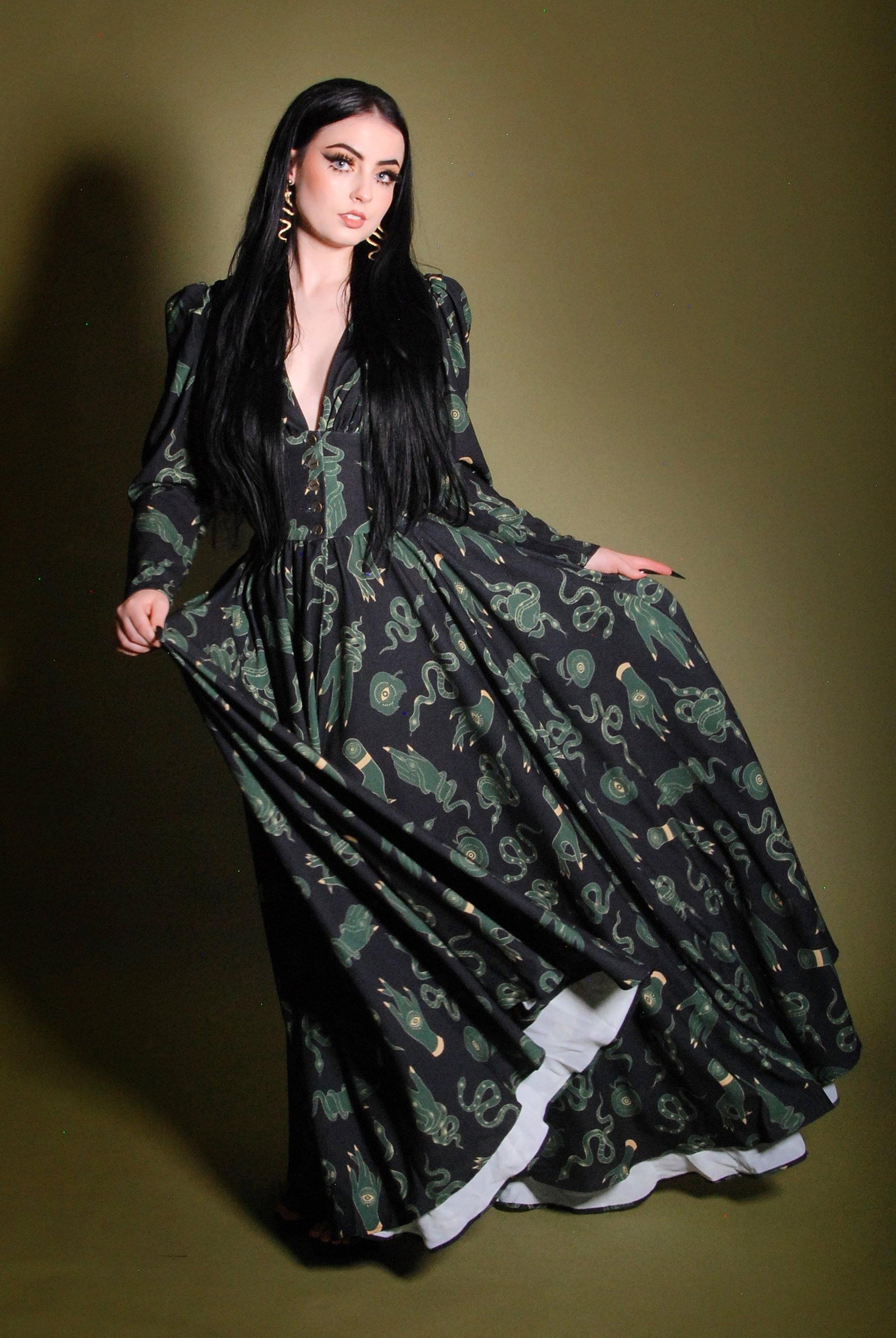 Clarice Coat Dress in Black Ground Garden of Eden Crepe | Laura Byrnes & Hope Johnstun - pinupgirlclothing.com