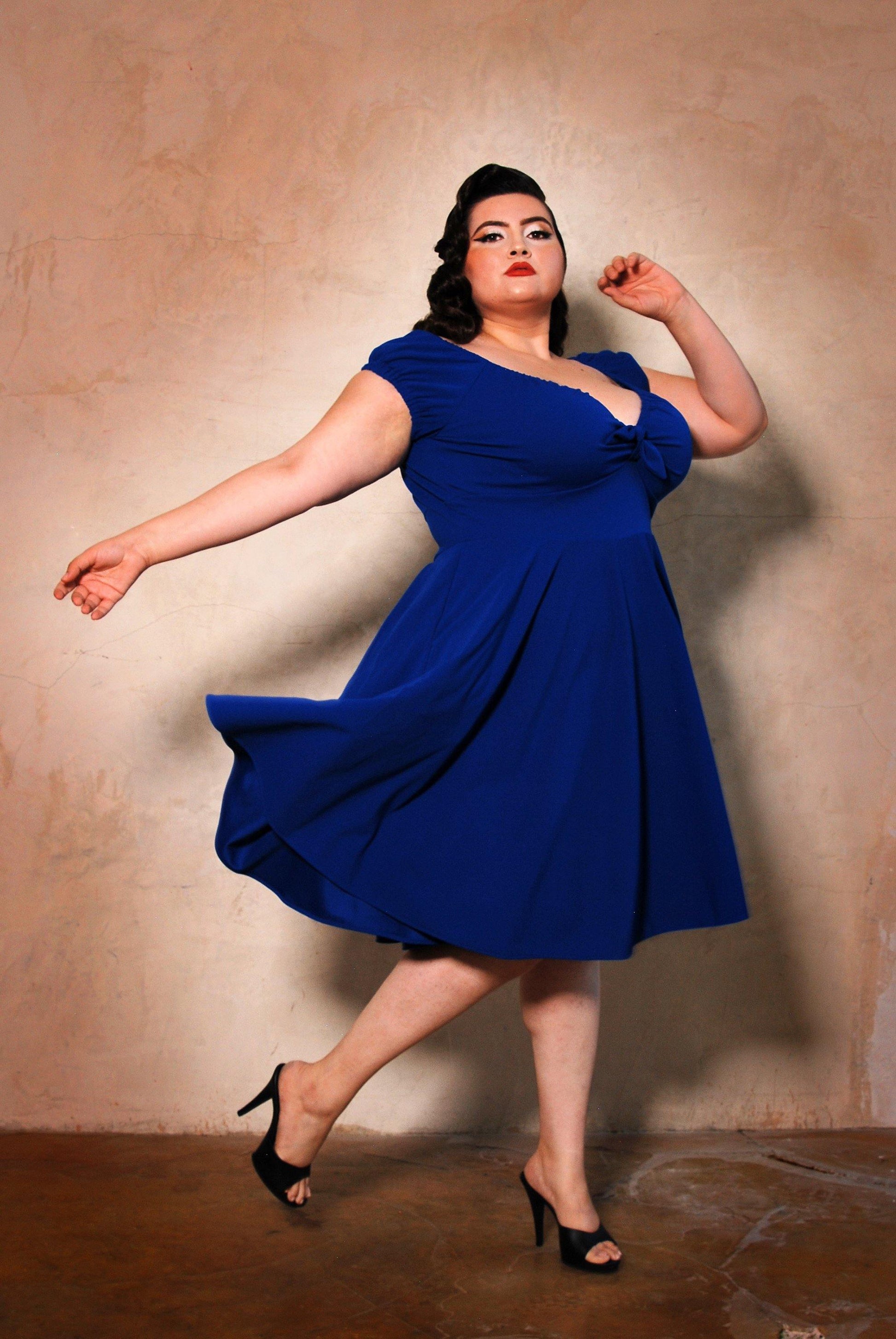 Natalie Dress in Royal Blue Crepe | Pinup Couture - XS Natalie Dress in Royal Blue Crepe | Pinup Couture - XS