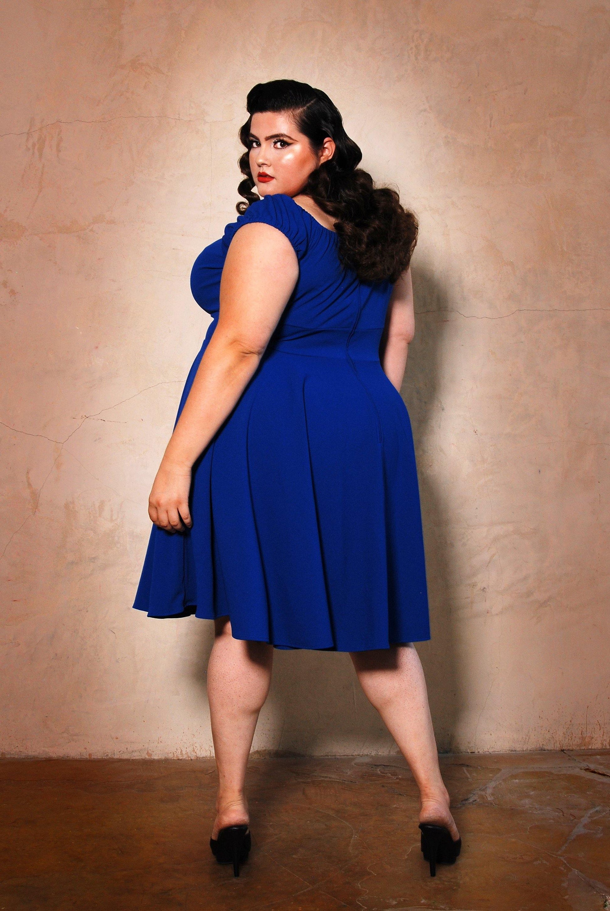 Natalie Dress in Royal Blue Crepe | Pinup Couture - pinupgirlclothing.com