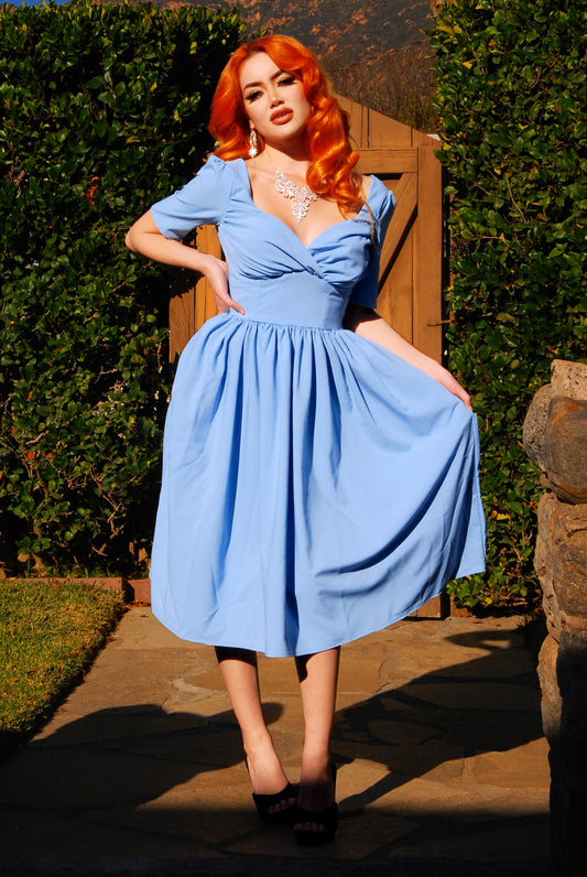 Final Sale - Paige Swing Dress in Chambray Poly Crepe | Pinup Couture