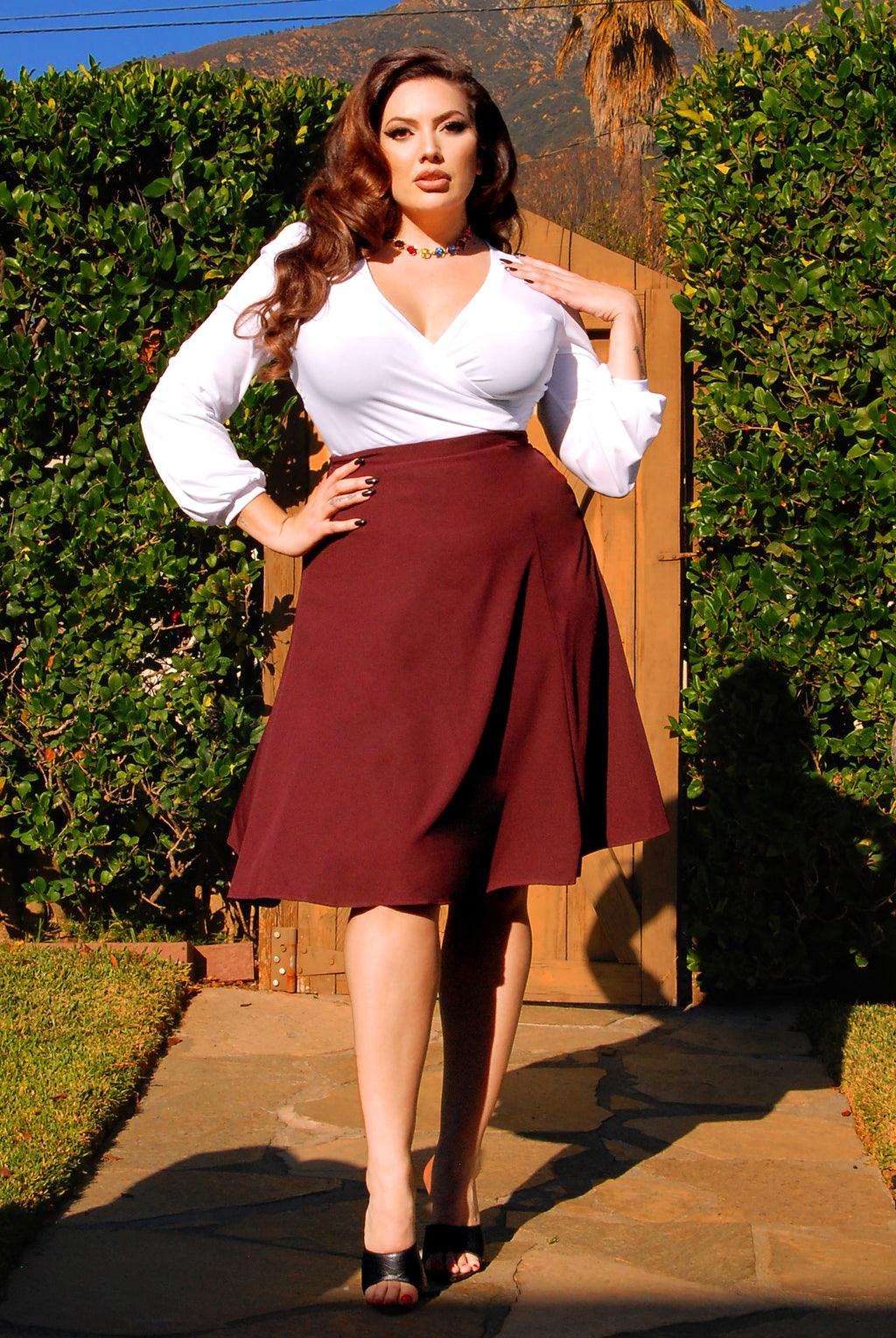 Viva 40s Tulip Skirt in Eggplant Crepe