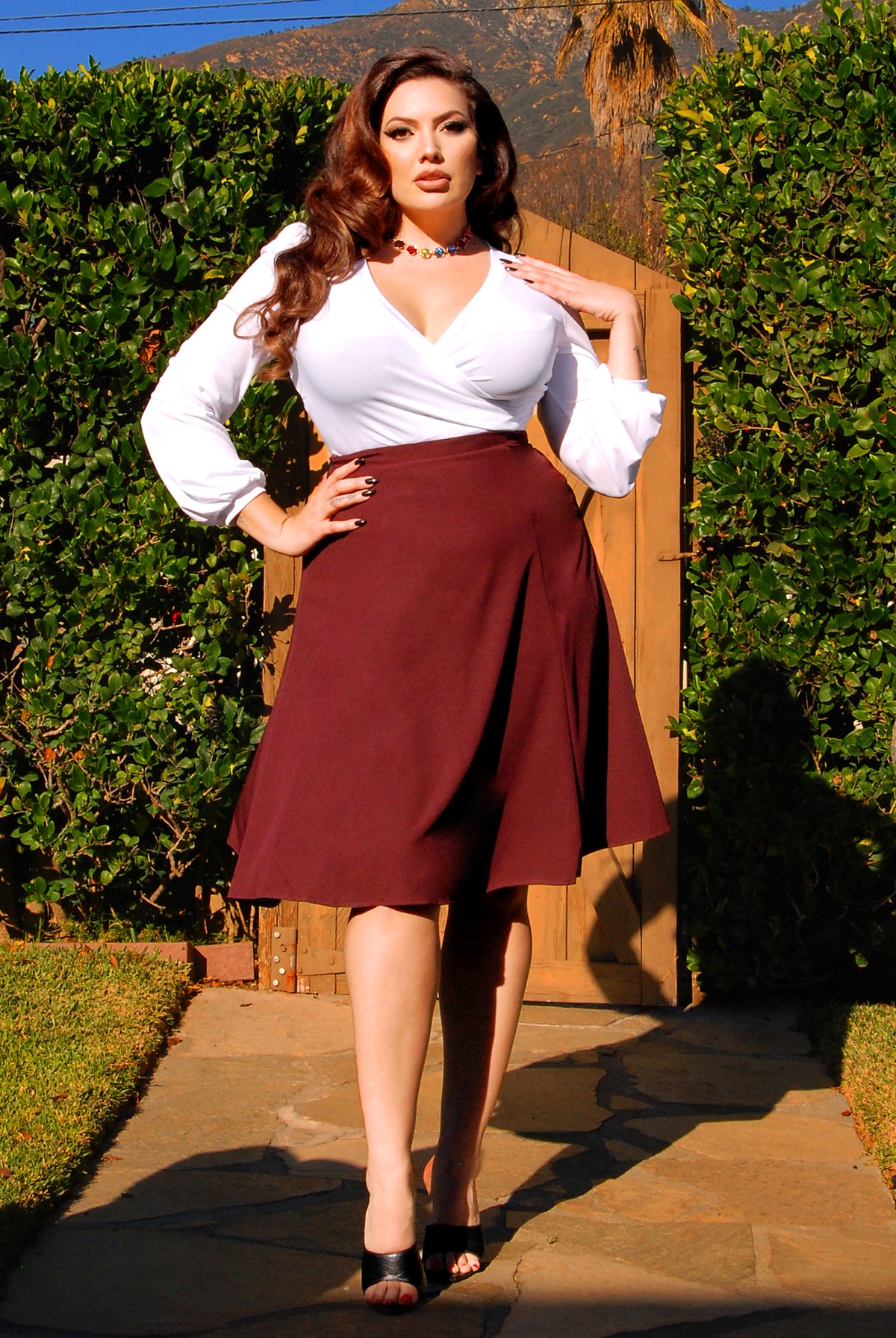 Viva 40s Tulip Skirt in Eggplant Crepe