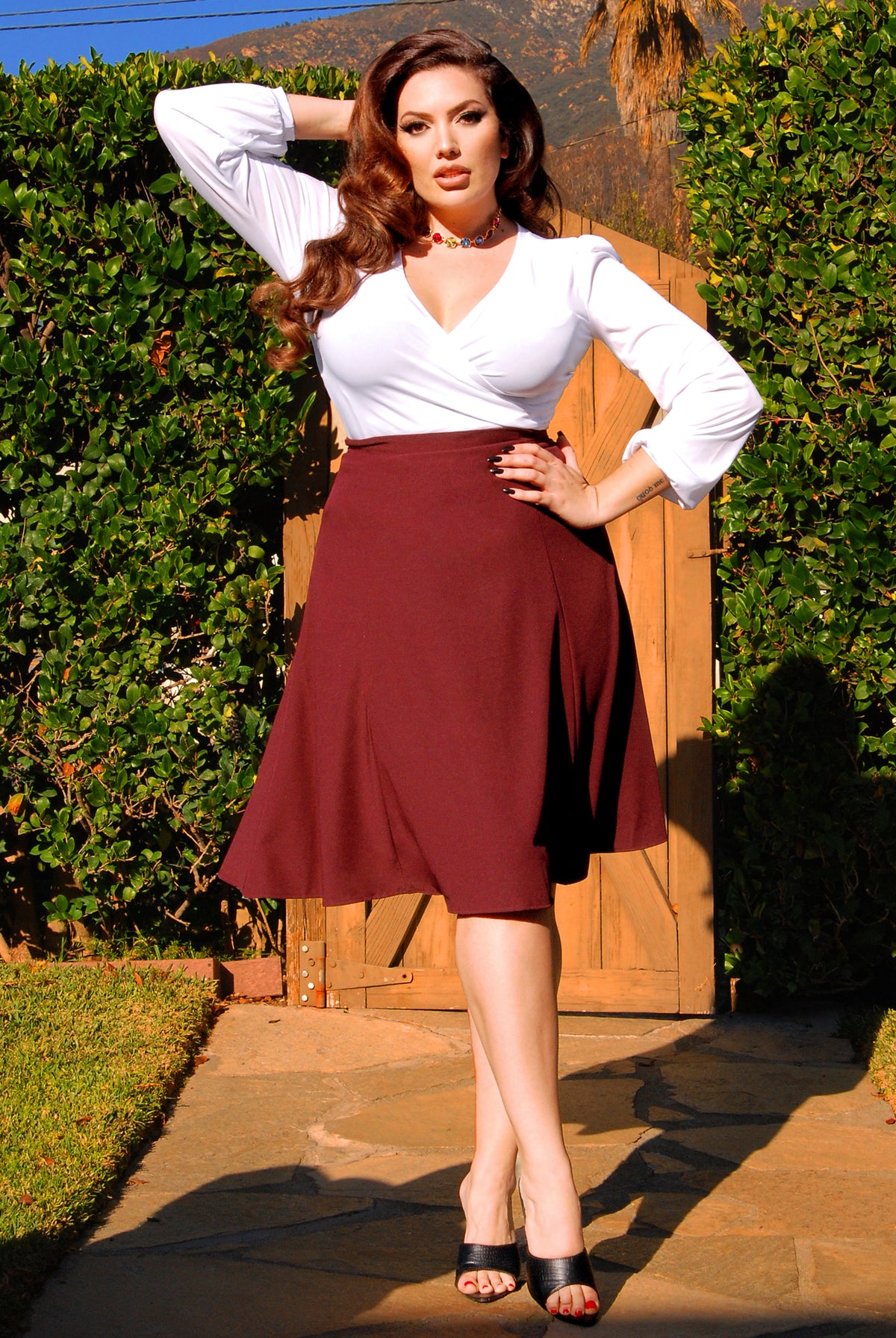 Viva 40s Tulip Skirt in Eggplant Crepe