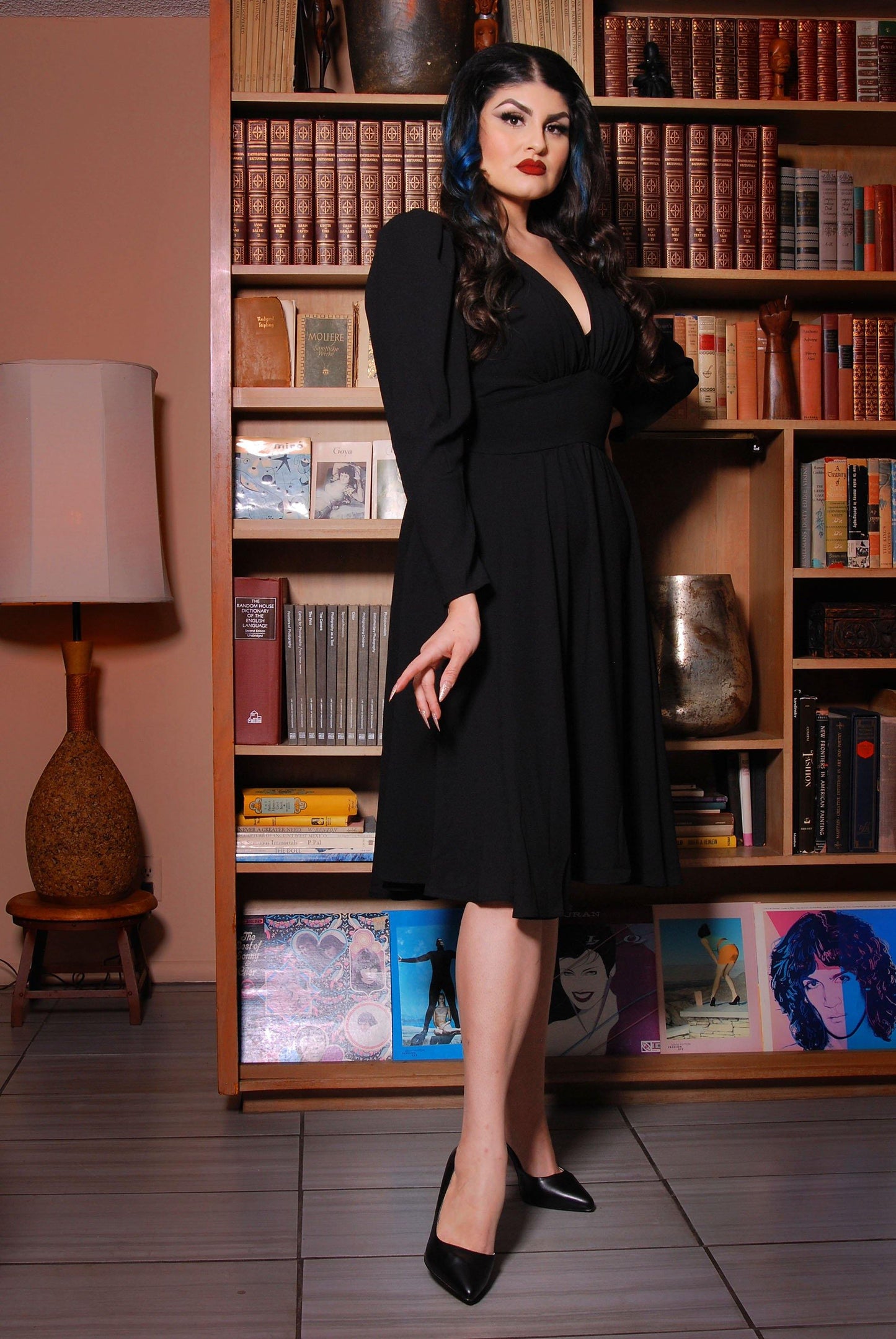 Luna 40s Swing Dress in Black Crepe | Laura Byrnes - pinupgirlclothing.com