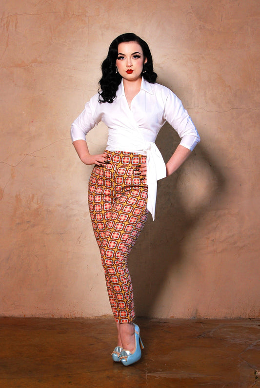 LB Cropped Trousers in Gold Room Twill | Laura Byrnes Design - pinupgirlclothing.com