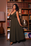 Tara Maxi Dress in Olive Crepe - pinupgirlclothing.com