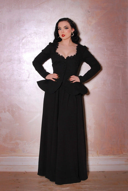 Mariette Peplum Jacket in Black Stretch Twill | Laura Byrnes California - pinupgirlclothing.com