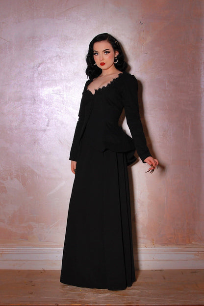 Mariette Peplum Jacket in Black Stretch Twill | Laura Byrnes California - pinupgirlclothing.com