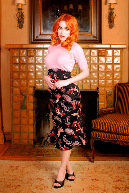 Final Sale - Yvonne Ruffle Fishtail Wiggle Skirt in Tie Me Up Fetish Print | Laura Byrnes & Hope Morrison