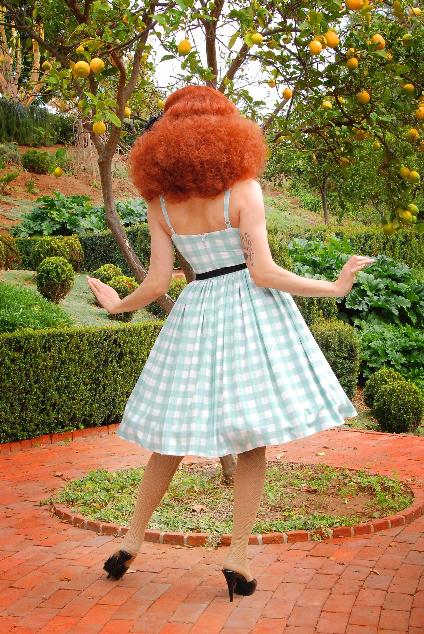 Jenny Dress in Sage Green Gingham Print Crepe | Laura Byrnes & Hope Morrison - pinupgirlclothing.com