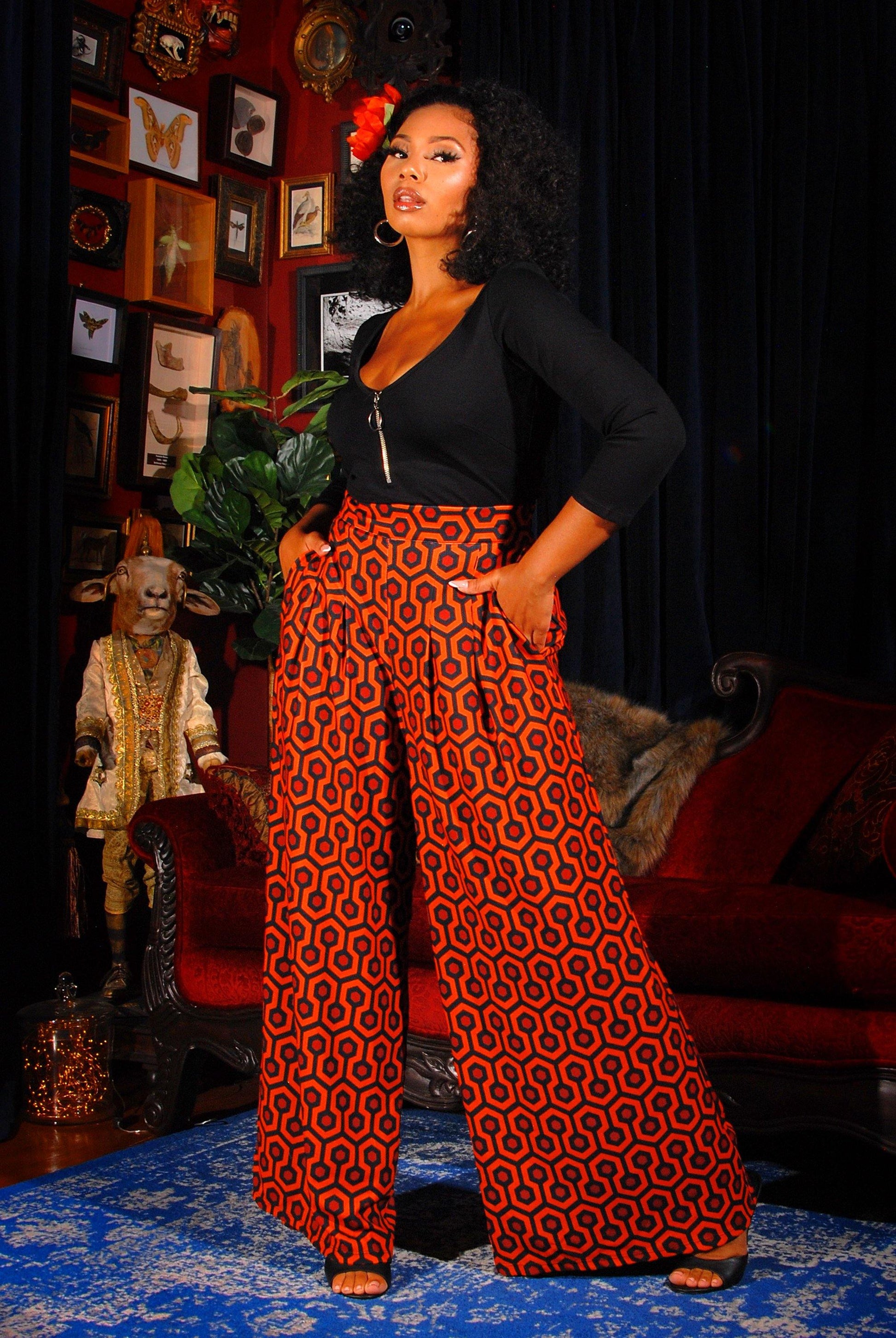 Coming Soon - Dietrich Trousers in Hotel Hexagon Print 32" Inseam | Laura Byrnes Designs - pinupgirlclothing.com