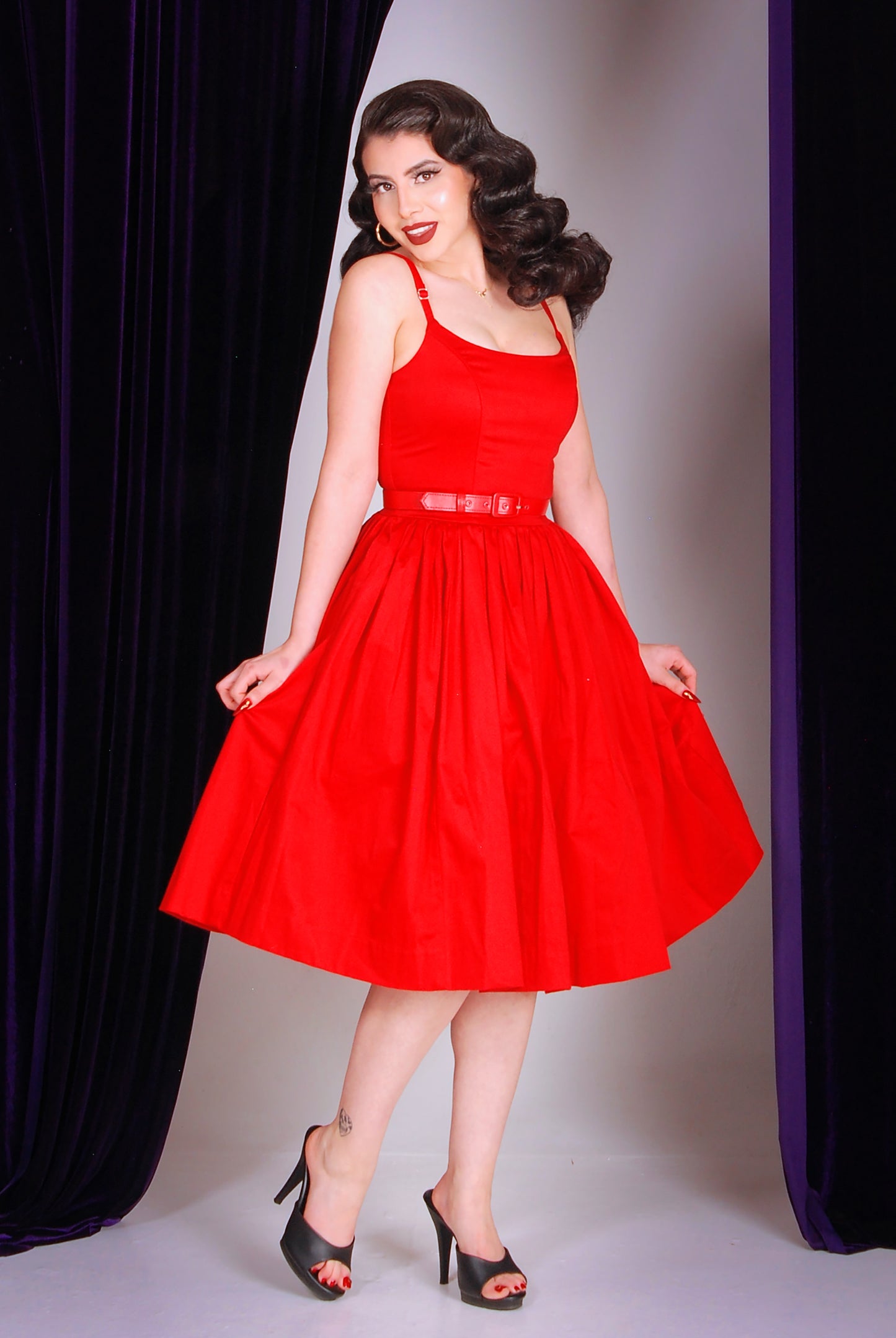 OYS - XS - S - Final Sale - Vintage Sundress  - Jenny Swing Dress in Solid Red | Pinup Couture
