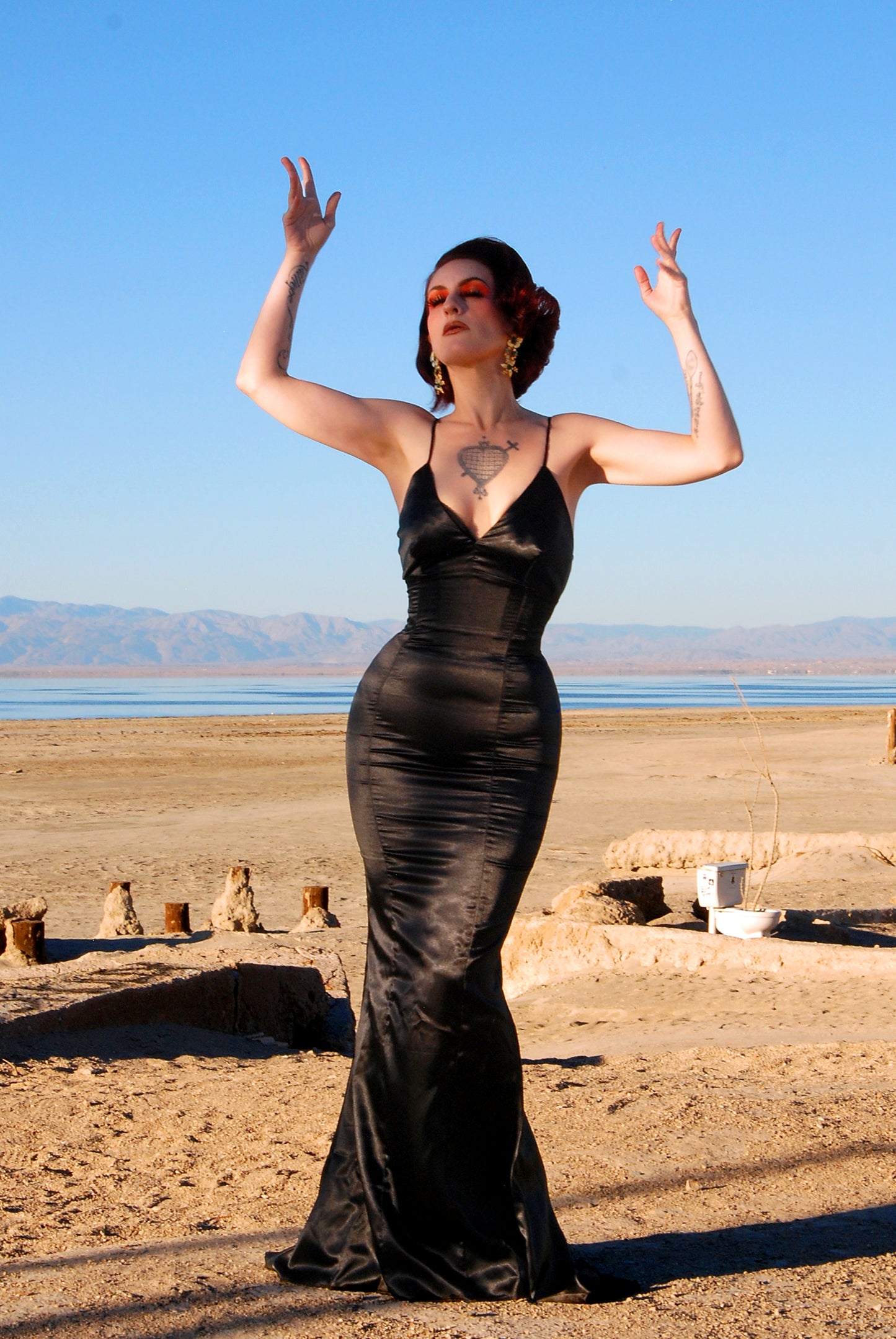 Final Sale - Venus Black Satin Stretch Charmeuse Slip Gown | Laura Byrnes